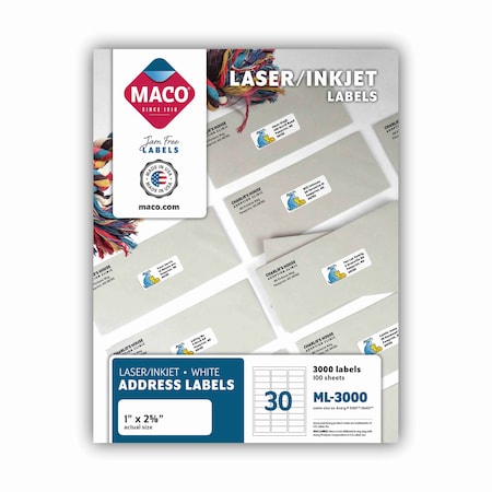 Maco Laser/Inkjet Shipping Labels, PK3000 MML-3000